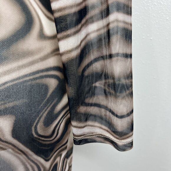 Miss Lola Dress Women Small Brown Retro Mesh Long Sleeve Button Up Casual Mini - Picture 9 of 15